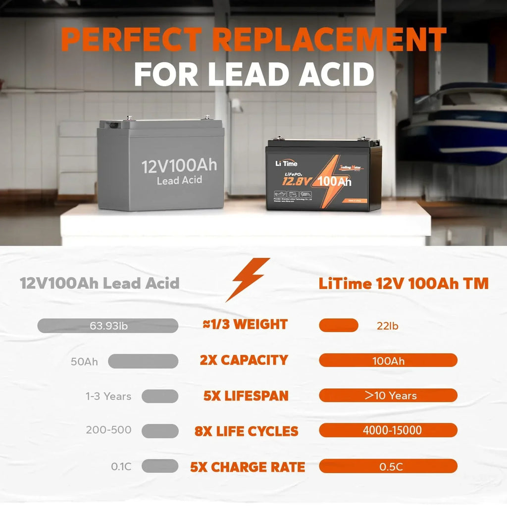 LiTime 12V 100Ah TM LiFePO4 Lithium Battery