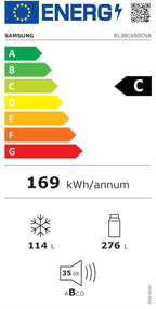 Koel-vriescombinatie, koelkast met vriesvak, 203 cm, 390 l totaal volume, 114 l vriesvak, AI Energy Mode, RVS-look, RL38C600CSA/begane grond