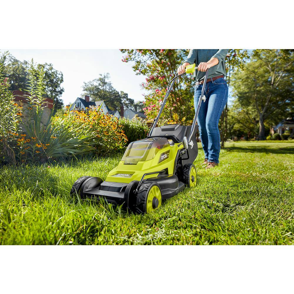 RYOBI ONE+ 18V 13 in. Cordless Battery Walk Behind Push Lawn Mower wit