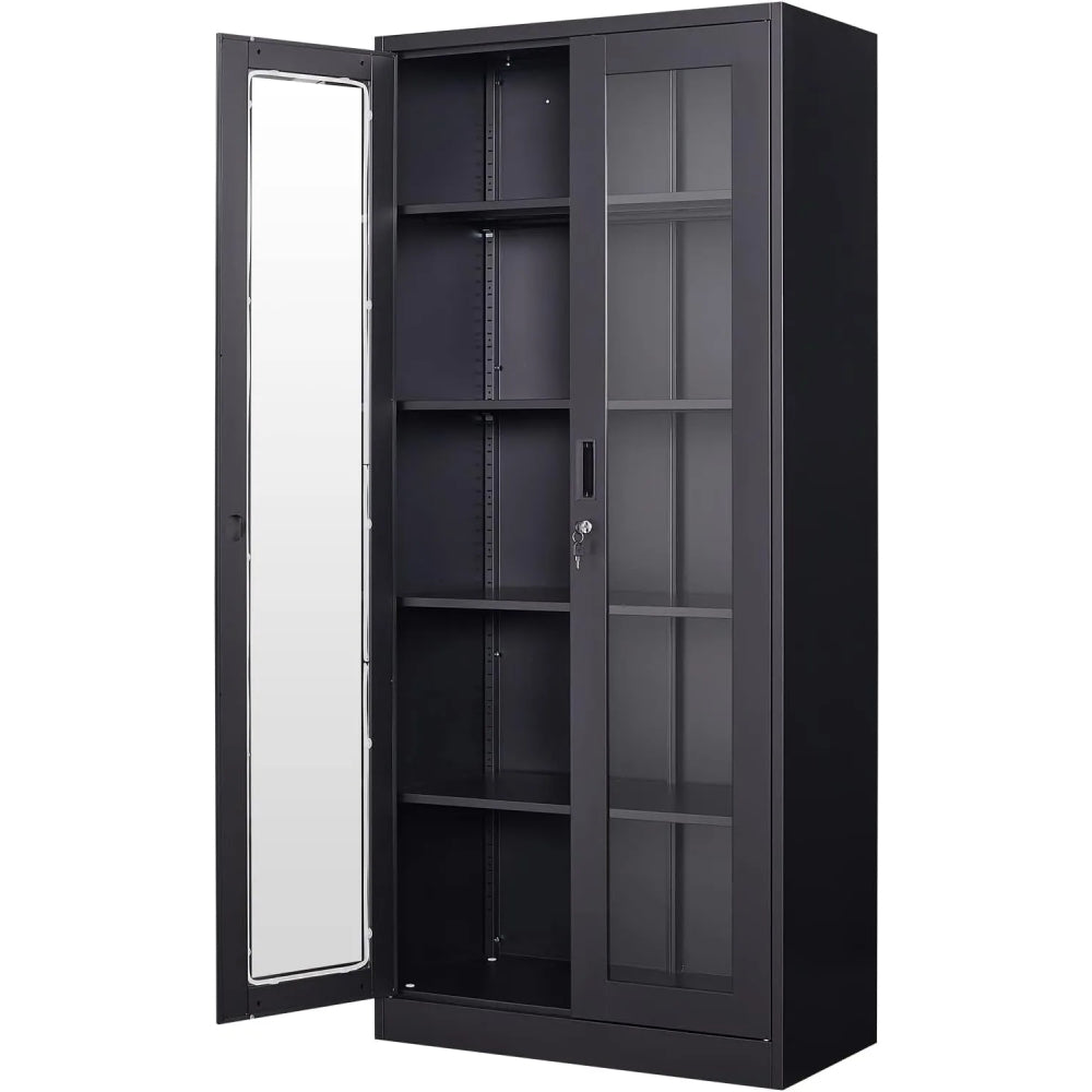 PEUKC Display Cabinet with Glass Doors, Curio Cabinets with 4 Adjustable Shelves