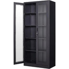 PEUKC Display Cabinet with Glass Doors, Curio Cabinets with 4 Adjustable Shelves