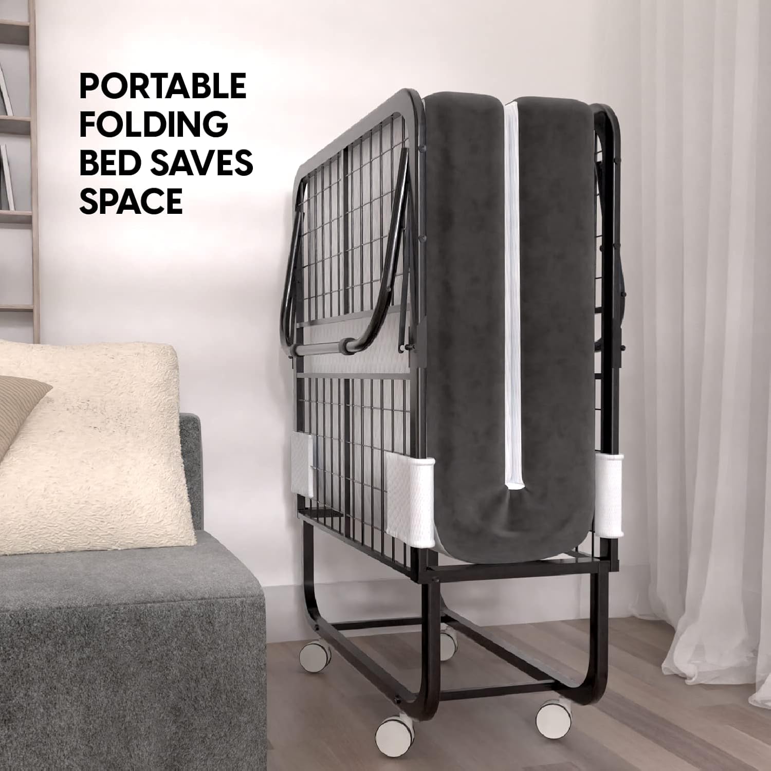 EconoHome Folding Bed with Mattress - Portable Foldable Roll Away Adult Bed for Guest