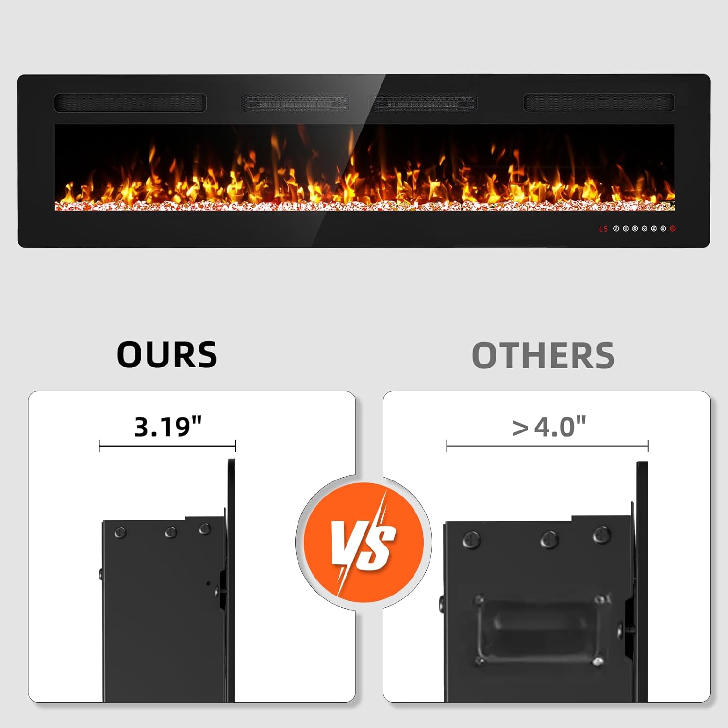 Eueiriup Recessed and Wall Mounted Fire with Remote Control