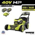 Ryobi 40V HP Brushless 21-in Self-Propelled AWD Lawn Mower �� Whisper Series �� Includes (2) 6.0Ah Batteries and Charger