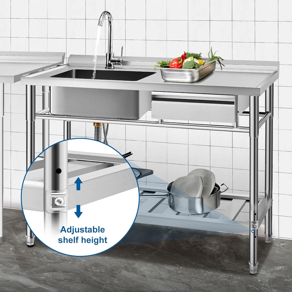 YORKING Stainless Steel Utility Sink, Free Standing Single Bowl Kitchen Sink