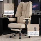 Large Tall Office Chair 400 lbs Wide Seat, Leather High Back Executive Office Chair with Footrest, Ergonomic Office Chair Lumbar Support to Relieve Lower Back Pain (Beige)