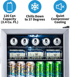 Beverage Refrigerator Cooler | 126 Cans Free Standing with Right Hinge Glass Door | Mini Fridge Beverage Organizer Perfect For Beer, Wine, Soda, And Cooler Drinks