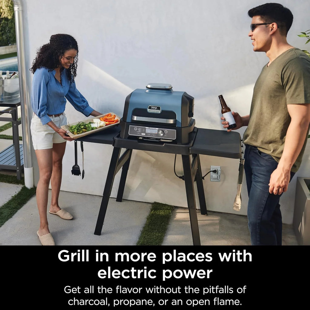 Ninja, Woodfire Pro XL Outdoor Grill & Smoker, Thermometer, 4-in-1 Master Grill, BBQ Smoker, Outdoor Air Fryer, Bake, Portable, Electric Grill, Dark Grey, OG850