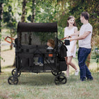 Wagon Stroller for 4 Kids, All-Terrain Wagon for Toddler with Canopy, Parent Organizer, Shoulder Bag, Adjustable Handlebar, Phone Holder, High Seat & 5 Point Harness, Ultimate Quad (Black)