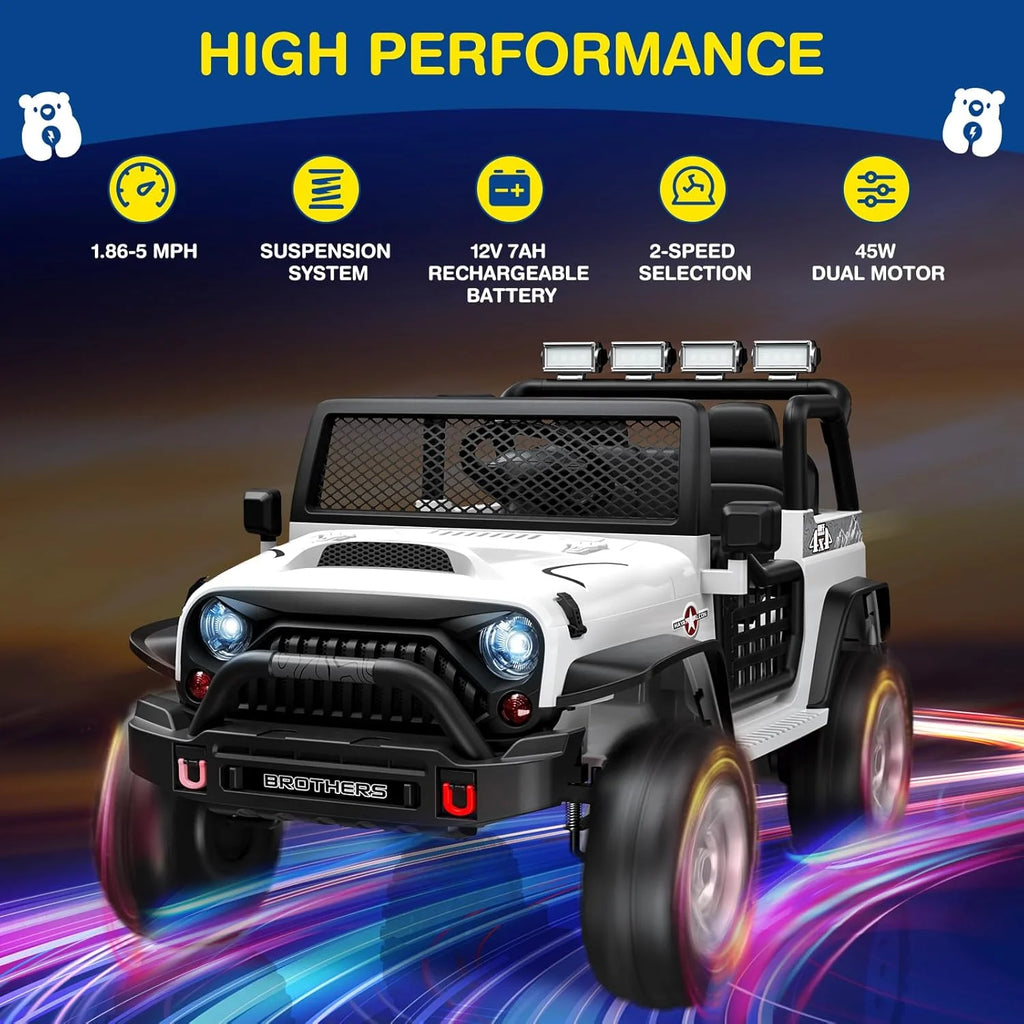 L8 Ride On Car, 2 Seater, 12V Kids Electric Car w/Remote Control, 4-Wheel Suspension, Bluetooth Speaker, Multi Music Modes, 3 Speeds, LED Lights, Xmas & Birthday Gift Ideas for Kids Ages 3+