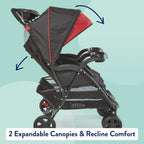 Kolcraft Side-by-Side Lightweight Double Baby Stroller with Reclining Seats