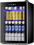 Beverage Refrigerator Cooler120 Can Mini Fridge Glass Door for Soda Beer Wine Stainless Steel Glass Door Small Drink Dispenser Machine Digital Display for Home, Office Bar,45cuft