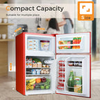Antarctic Star Compact Mini Refrigerator Separate Freezer, Small Fridge Double 2-Door Adjustable Removable Retro Stainless Steel Shelves Living room/Kitchen/Dorm/Office 3.2 cu ft.Green
