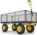 Steel Garden Cart, 2-in-1 1400 lbs Heavy Duty Utility Wagon, with Removable Mesh Sides to Convert into Flatbed, 240° U-Turn 13" Pneumatic Tires Garden Wagon for Farm Yard Lawn Garden Camping