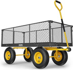 Steel Garden Cart, 2-in-1 1400 lbs Heavy Duty Utility Wagon, with Removable Mesh Sides to Convert into Flatbed, 240° U-Turn 13" Pneumatic Tires Garden Wagon for Farm Yard Lawn Garden Camping