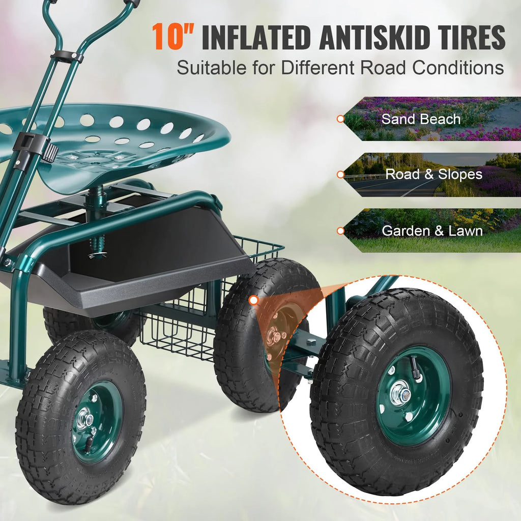 VEVOR Garden Cart Rolling Workseat with Wheels