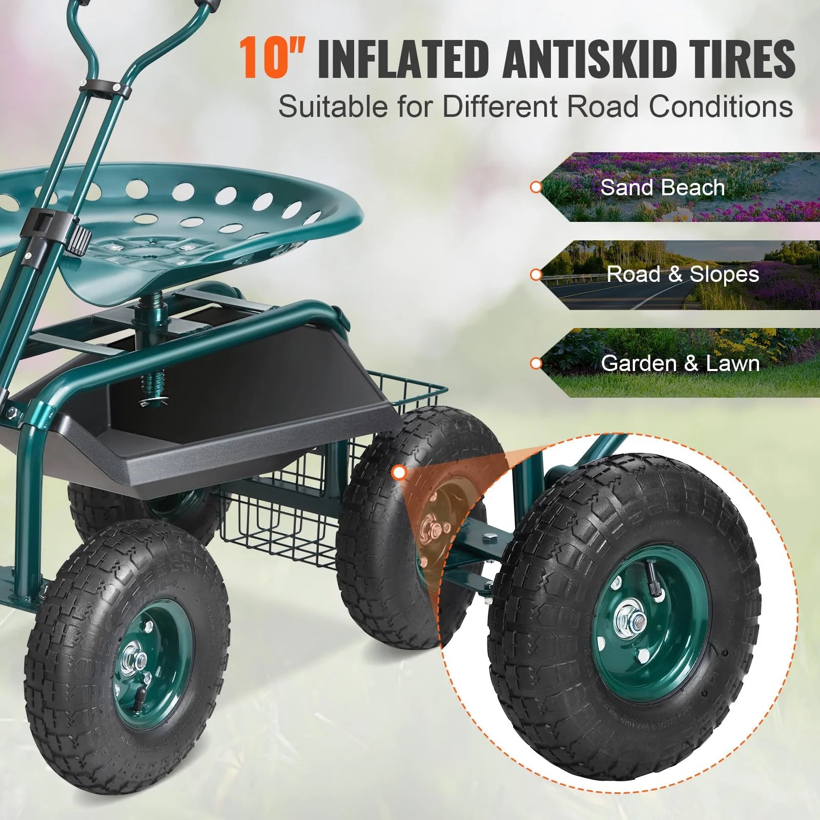 VEVOR Garden Cart Rolling Workseat with Wheels