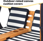 KidKraft Wooden Outdoor Double Chaise Lounge with Cup Holders, Kid's Patio Furniture, Honey with Navy and White Striped Fabric, Gift for Ages 3-8