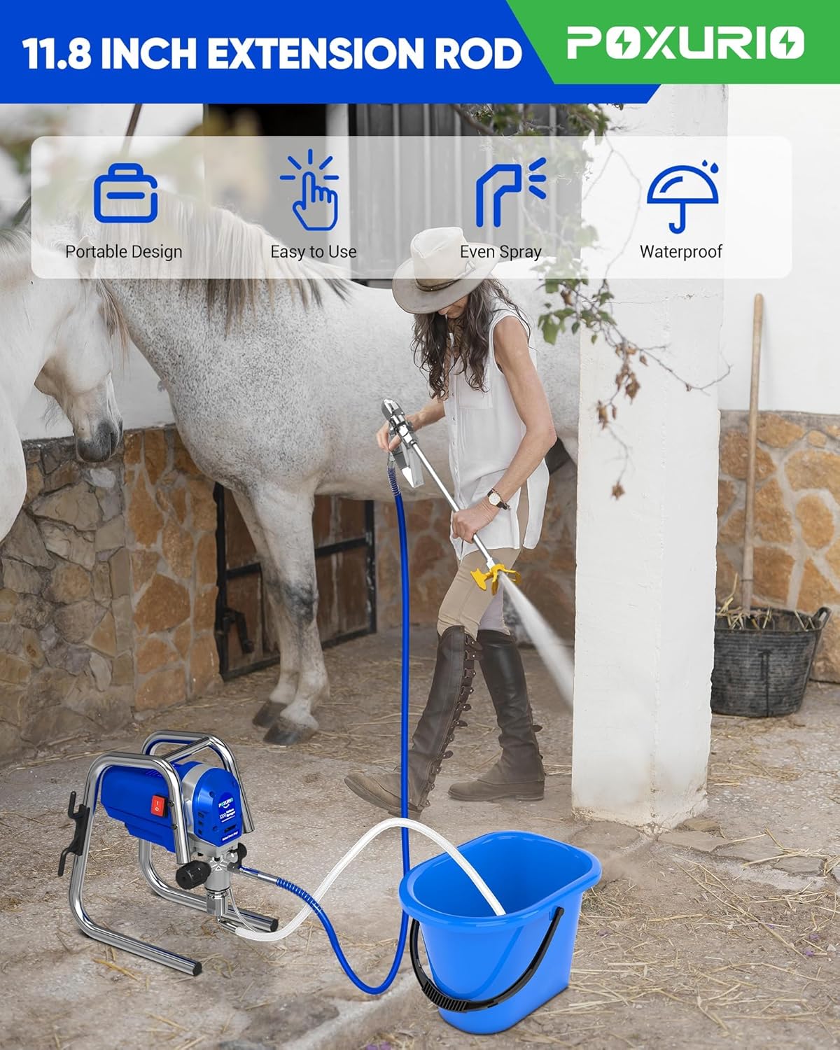 POXURIO 1200W Airless Paint Sprayer, 3300PSI High Efficiency Electric Paint Sprayer