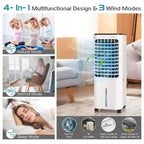 Evaporative Cooler, Include Control, 4 Ice Packs, Bladeless Fan with 4 Wind Modes, 3 Speeds, 7.5H Timer, 12L Water , LED Display, Portable Air Cooler for Indoor Use, Bedroom, White
