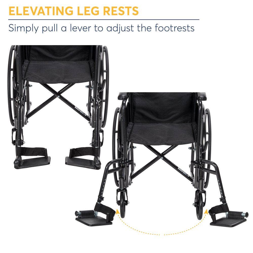 Drive Medical Silver Sport 1 Wheelchair, Full Arms, Removable Footrest, 250 lbs Capacity, Steel Frame