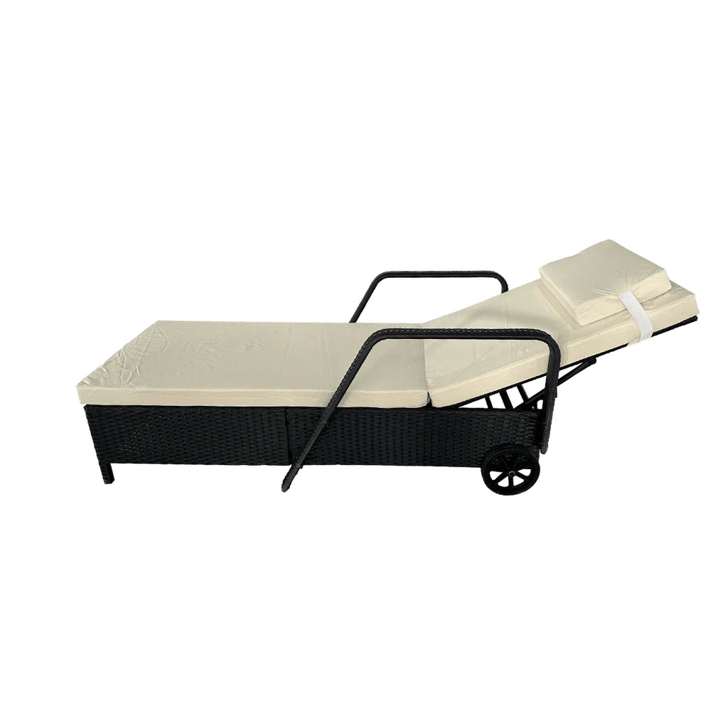Rattan Sun Lounger with Wheels