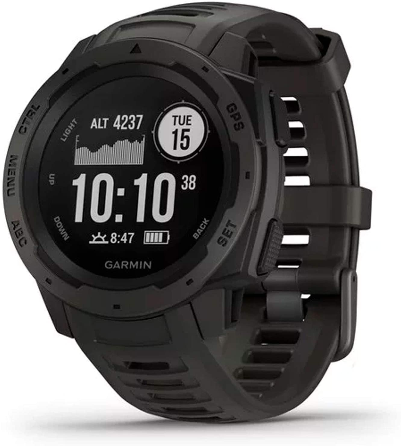 Garmin 0100206400 Instinct, Rugged Outdoor Watch with GPS, Features Glonass and Galileo, Heart Rate Monitoring and 3Axis Compass, Graphite