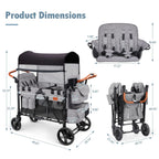 Wagon Stroller for 4 Kids, All-Terrain Wagon for Toddler with Canopy, Parent Organizer, Shoulder Bag, Adjustable Handlebar, Phone Holder, High Seat & 5 Point Harness, Ultimate Quad (Black)