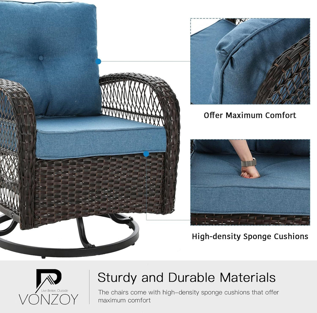 VONZOY 3 Pieces Patio Furniture Set with Rocking Chair, Thickened Cushions
