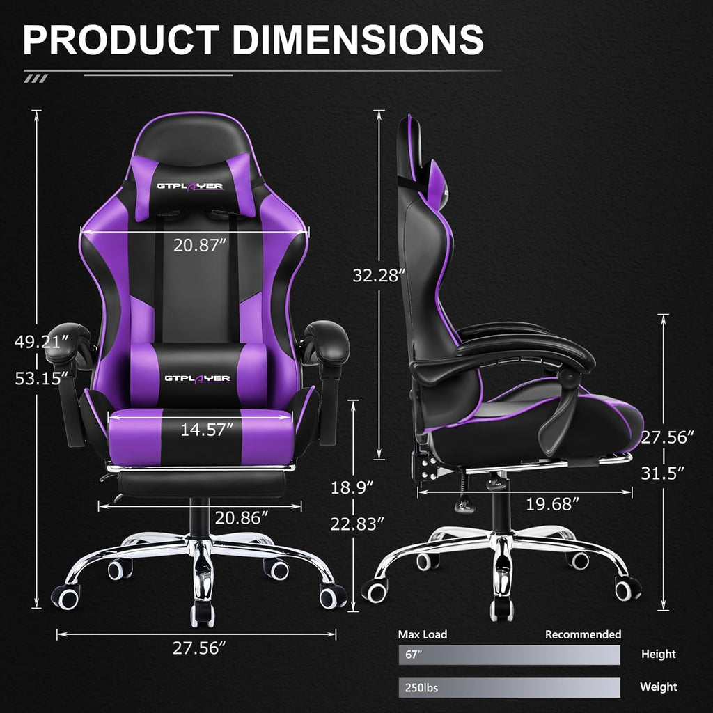 GTPLAYER Gaming Chair, Computer Chair with Footrest and Lumbar Support, Height Adjustable Game Chair with 360  -Swivel Seat and Headrest and for Office or Gaming (White)