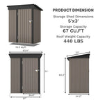 Patiowell 5x3 FT Outdoor Storage Shed for Backyard Garden Patio Lawn