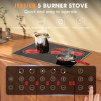 Electric Cooktop 30 Inch - 5 Burners Built-in Ceramic Cooktop, 30" Electric Stove Top with Glass Protection Metal Frame, 9 Heating Level, 8400W, 220-240V for Hard Wire(No Plug)