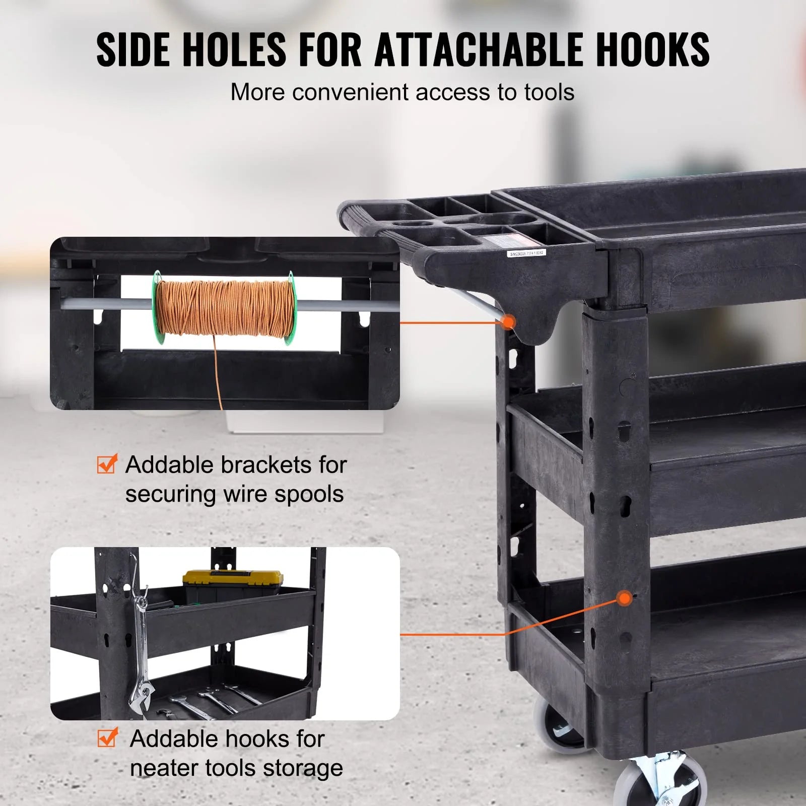 VEVOR 3 Shelf 550LBS Heavy Duty Plastic Rolling Utility Cart