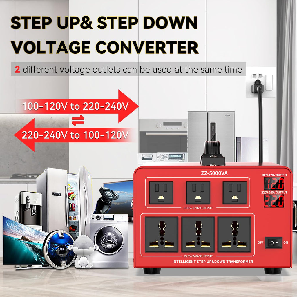 6000 Watt Voltage Converter Transformer Heavy Duty Step Up/Down Power Converter 220V to 110V, 110V to 220V with 3 US Outlets, 3 Universal Outlets, LCD Display, Circuit Breaker Protection