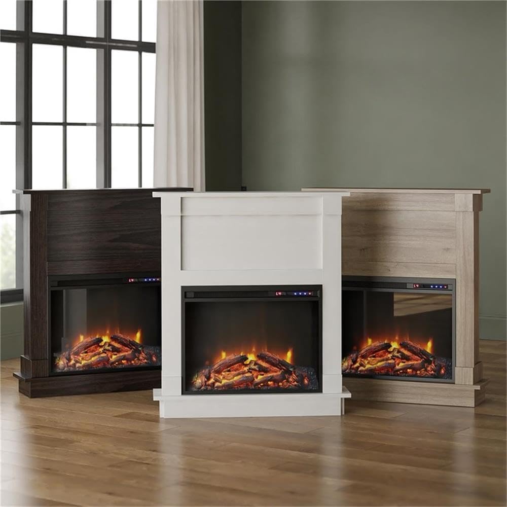 Ameriwood Home Ellsworth Fireplace with Mantel, White - Cozy Electric Heater