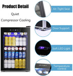Beverage Refrigerator Cooler120 Can Mini Fridge Glass Door for Soda Beer Wine Stainless Steel Glass Door Small Drink Dispenser Machine Digital Display for Home, Office Bar,45cuft