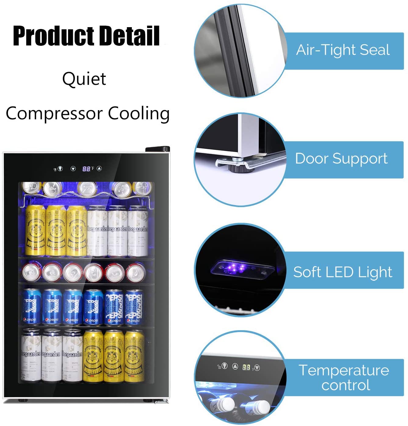 Beverage Refrigerator Cooler120 Can Mini Fridge Glass Door for Soda Beer Wine Stainless Steel Glass Door Small Drink Dispenser Machine Digital Display for Home, Office Bar,45cuft
