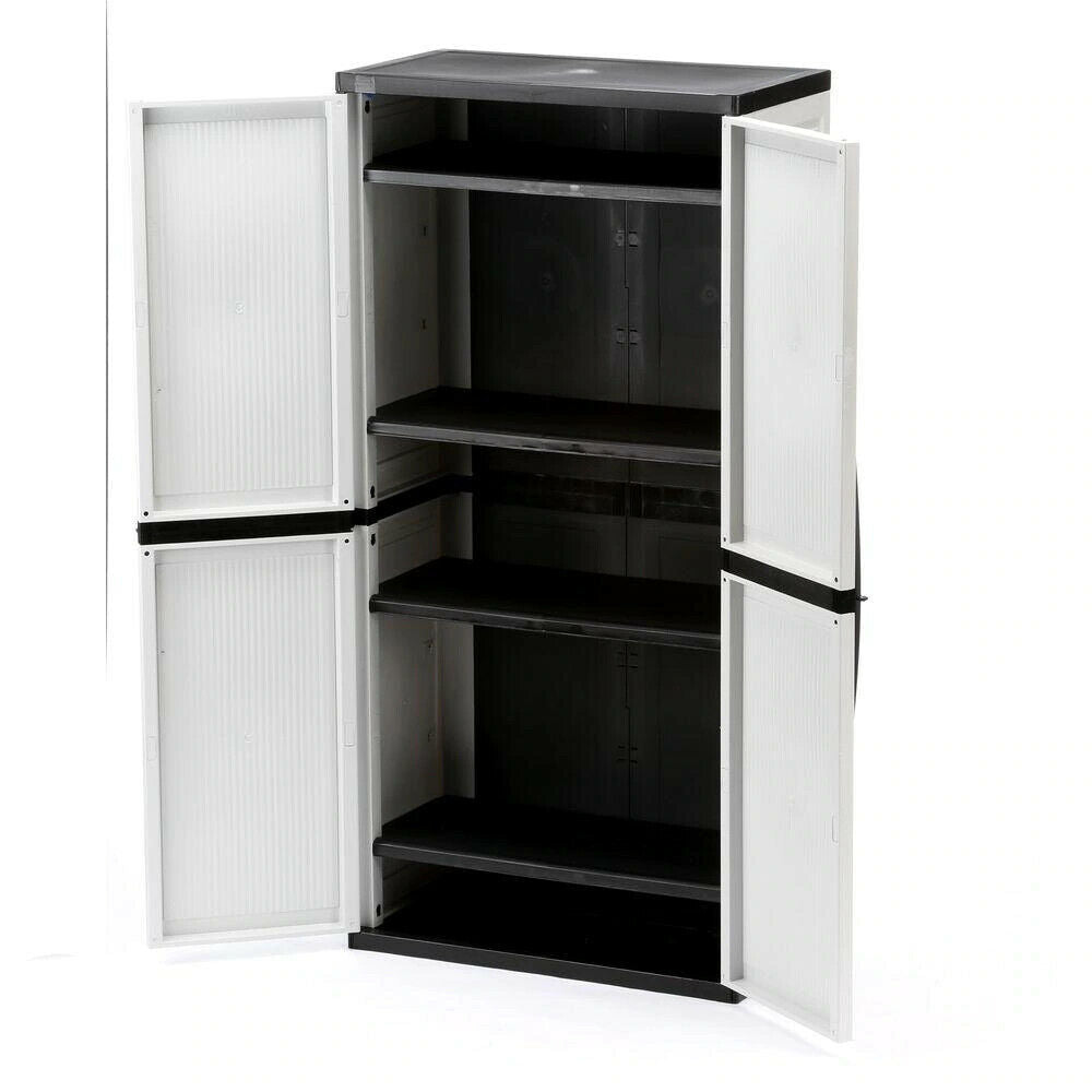 HDX Gray Plastic Freestanding Garage Cabinet, 35′′W x 71′′H x 18′′D, with Adjustable Shelves and Lockable Doors