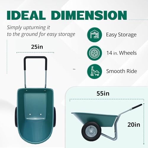 2025 2 Wheel Wheelbarrow  330 Pounds Capacity Yard Cart with Padded Handlebar  14 Inch Pneumatic Tires for High Stability  Ideal for Moving Soil  Plant Shrub  Gardening Tool  Easy Assembly