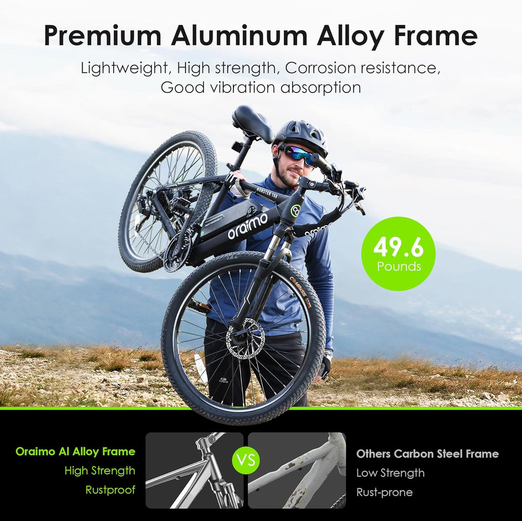 Adult Electric Bike, 350W BAFANG Motor (500W Peak), 4A 3H Fast Charging, 468Wh Li-Ion Battery, 21 Speed Gears, Air Saddle, 45 Miles 20 MPH 26" Mountain Bike Electric Bike