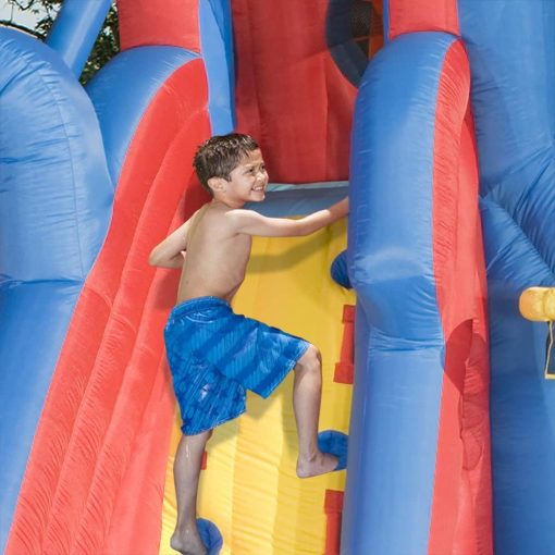 BANZAI Hydro Blast Water Park Inflatable Slide with Cannons & Basketball Hoop, 3 Slides, Heavy-Duty Dura-Tech Material
