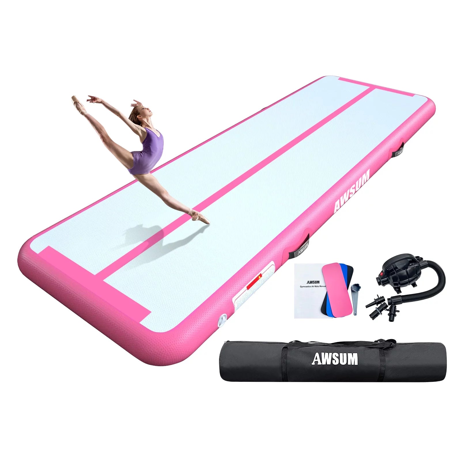 AWSUM Inflatable Air Gymnastics Mat – 10/13/16 ft, 4′′ Thick Tumble Track with Electric Pump for Home/Gym Use
