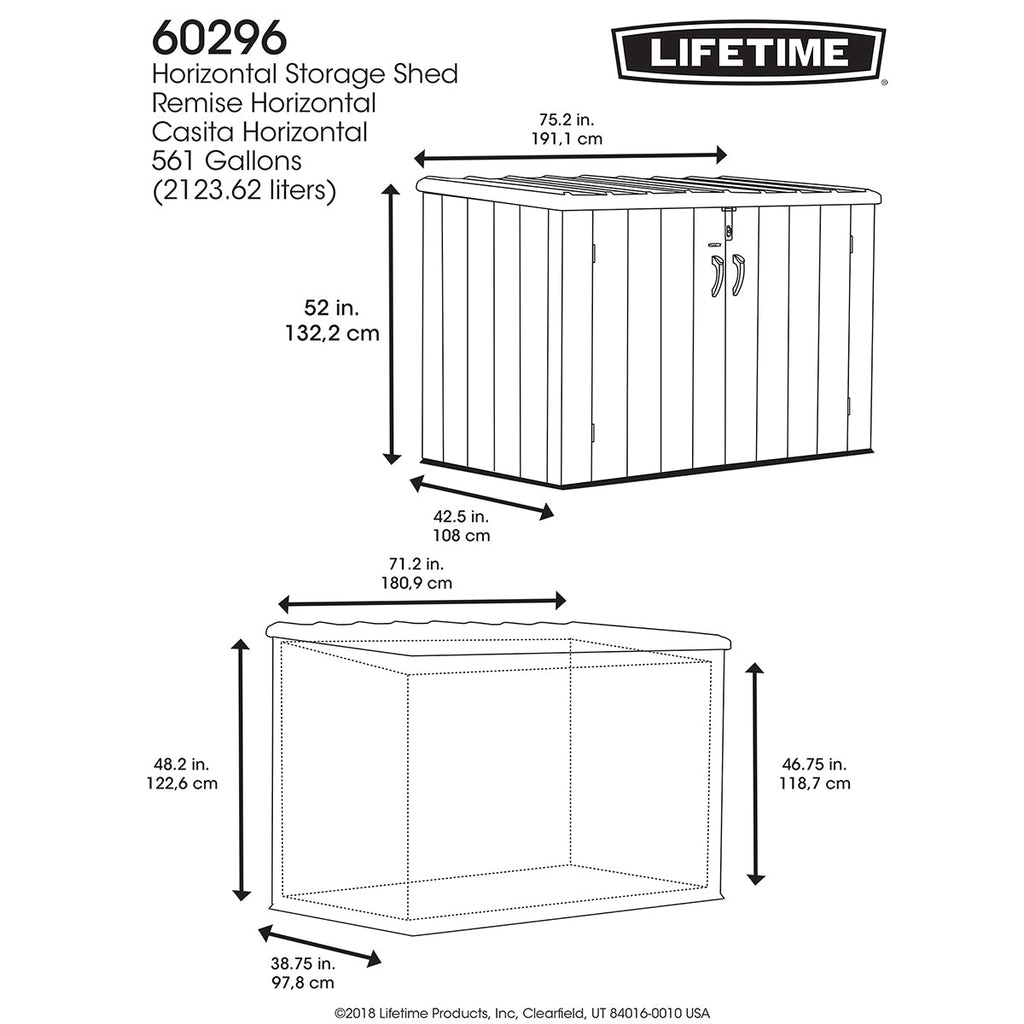Lifetime 6ft 3′�?x 3ft 6′�?(1.9 x 1.1m) Horizontal 2,407 Litre Storage Shed