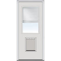 National Door Company Steel Exterior Door, Primed, 1/2 Lite with Clear Glass Internal Blinds & Pet Door, Right Hand Inswing, 32�测��x80�测��