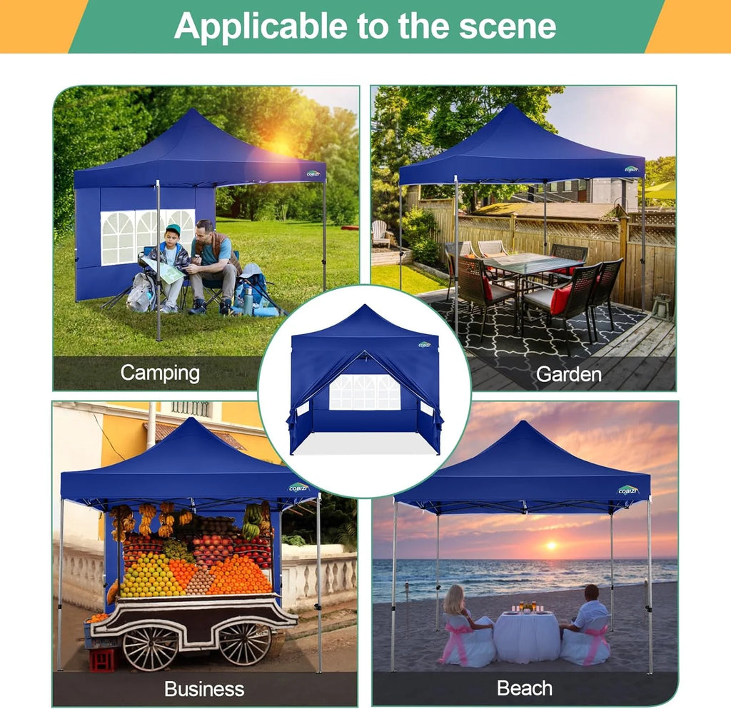 COBIZI 10x20 Heavy Duty Pop up Canopy Tent with 6 sidewalls Easy Up Commercial Outdoor Canopy Wedding Party Tents for Parties All Season Wind & Waterproof Gazebo with Roller Bag,Black(Frame Thickened)