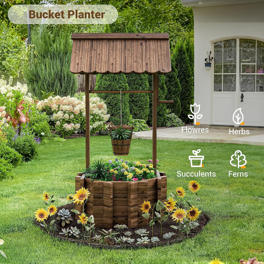 UDPATIO Wishing Wells for Yard, Large Wooden Wishing Well Planter for Outdoors