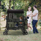 Wagon Stroller for 4 Kids, All-Terrain Wagon for Toddler with Canopy, Parent Organizer, Shoulder Bag, Adjustable Handlebar, Phone Holder, High Seat & 5 Point Harness, Ultimate Quad (Black)