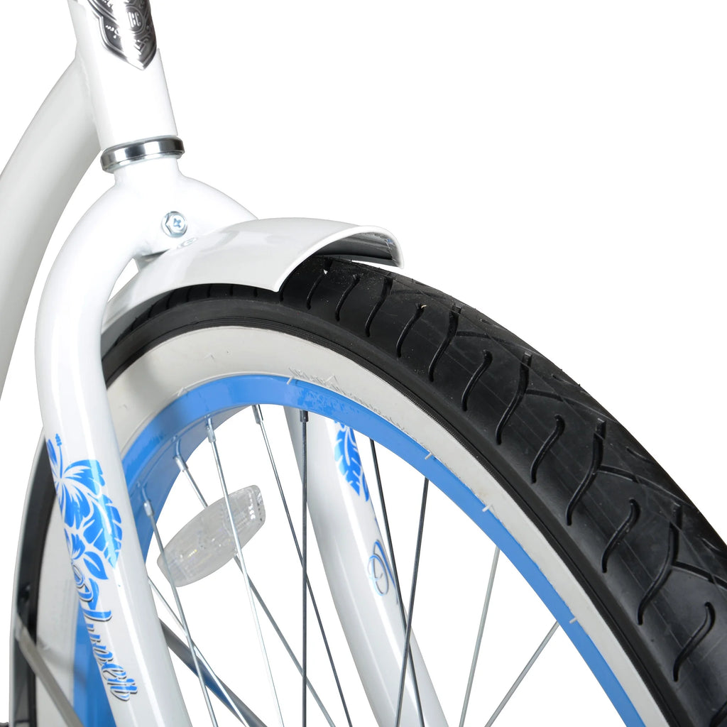 Hyper Women’s 26′′ Beach Cruiser Bike, Lightweight Aluminum, Single Speed, White/Blue