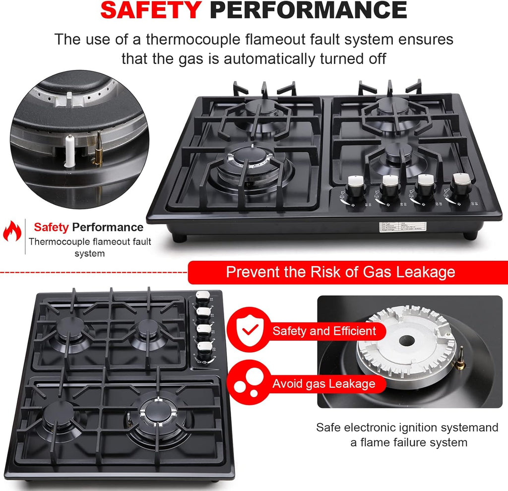 FORIMO Gas Cooktop 22Inch, Built in Gas Cooktop 4 Burners Stainless Steel Stove
