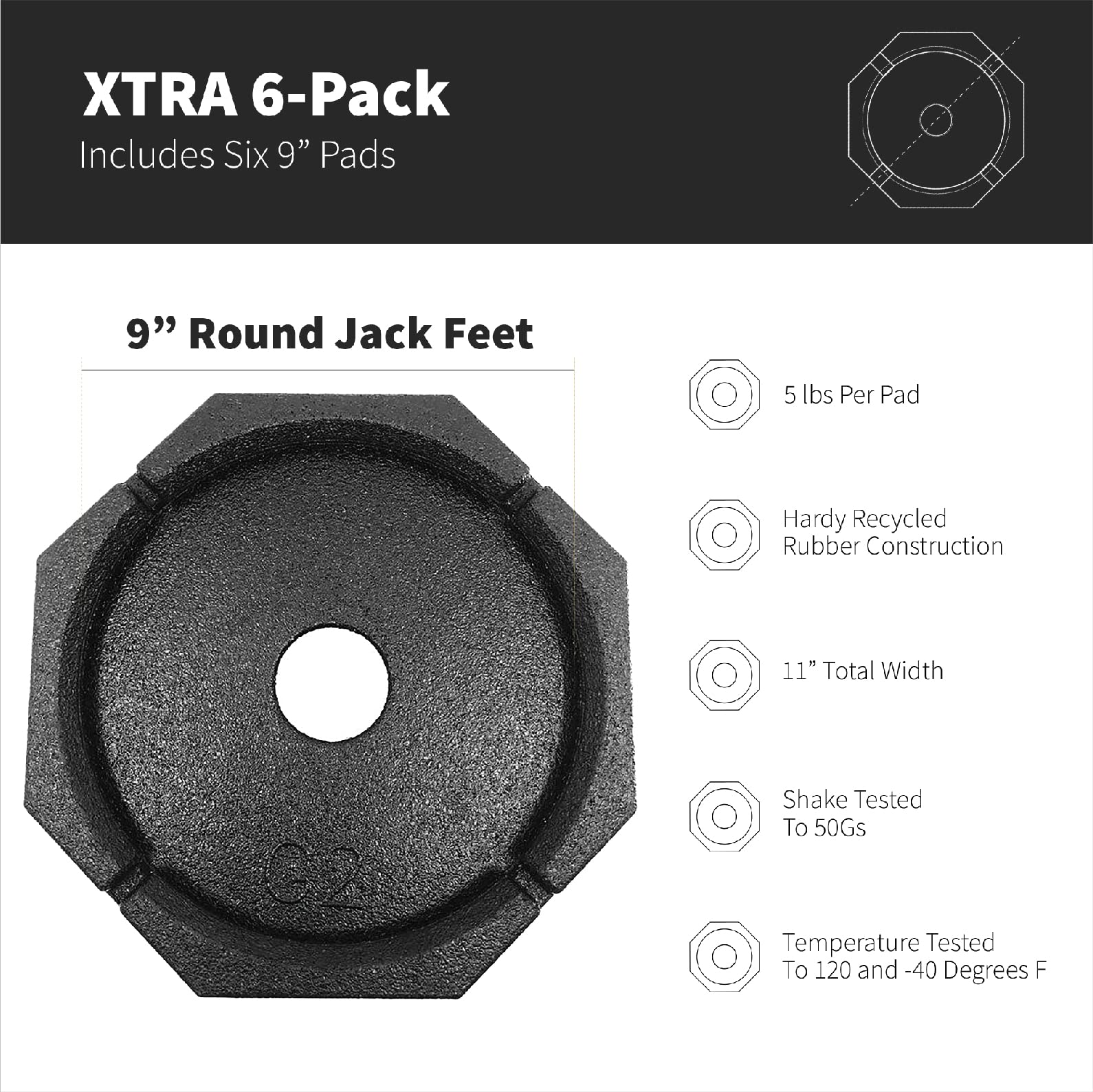 SnapPad Xtra 9" RV Round Leveling Jack Pads 6-Pack